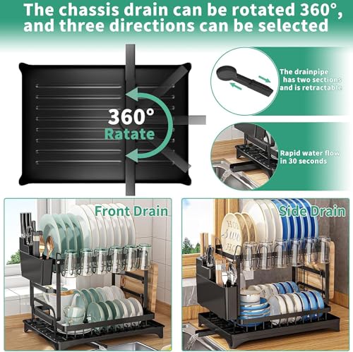 Image of Dish Organizer Rack,Carbon Steel Kitchen Dish Drying Rack, Rust-Proof Countertop Dish Organizer with Cup Holder, Portable Compact Dish Rack for Cup, Plates, Bowl, Spoons(YK-11)