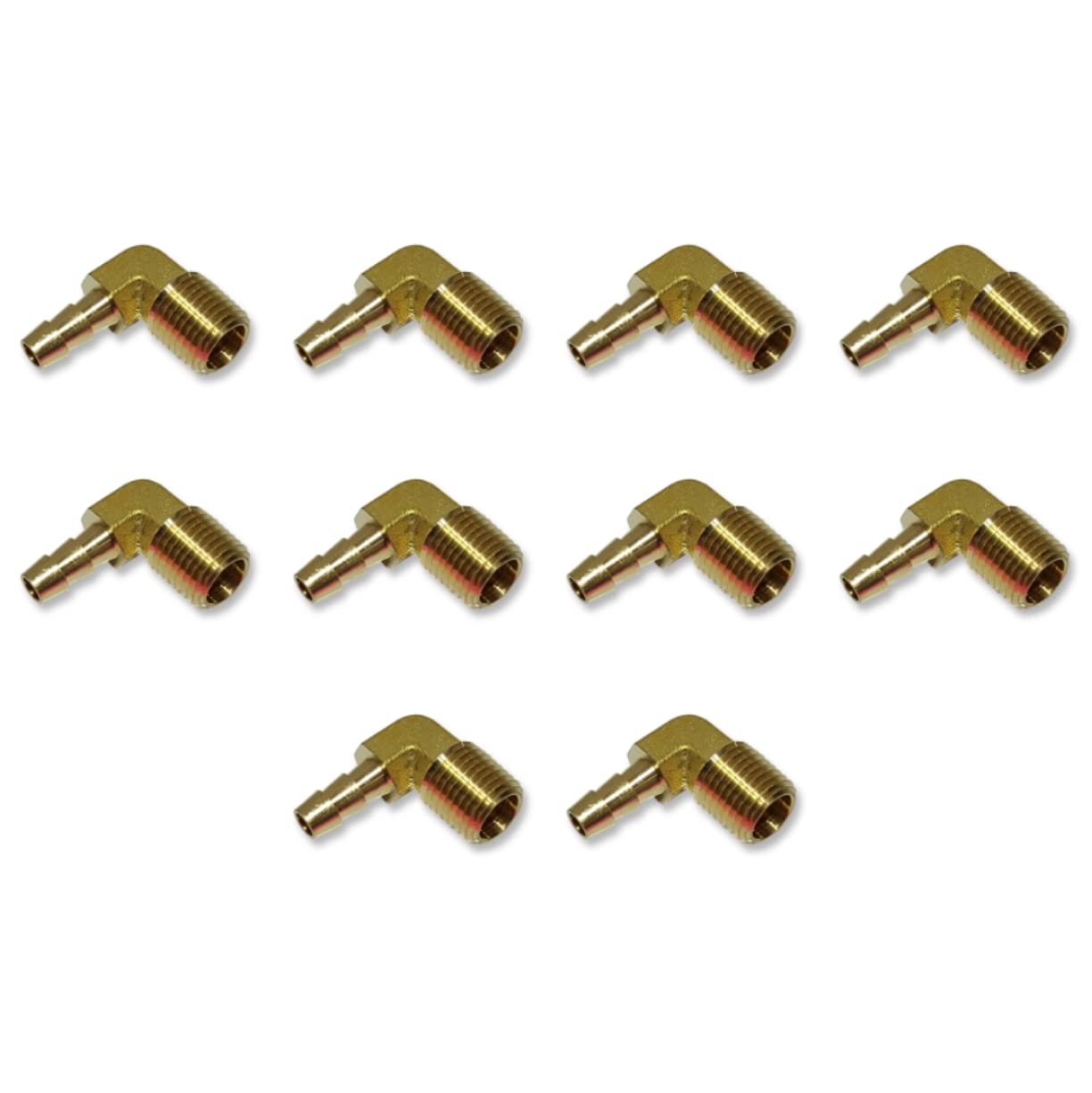 1/4 Hose ID to 1/4 Male NPT MNPT 90 Degree Brass Elbow Fitting Fuel / AIR / Water / Oil / Gas / WOG (Qty 10)