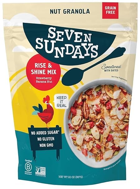 Seven-Sundays Nut Granola Cereal, Rise & Shine Strawberry Banana Nut, (Grain & Gluten Free, 5g Protein, 5g Net Carbs, Keto Friendly), 20 Oz (pack of 1)