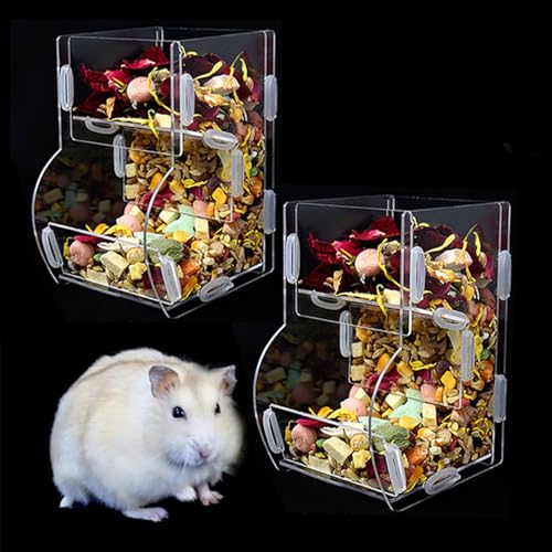 Hitasi ハムスター 餌入れ 自動 給餌機 餌やり器 2個セット ハムスター おやつ入れ 小動物用自動給餌器 小鳥用食器 ハリネズミ お留守番対策 無駄防ぐ 飛び散り対策 透明 文鳥 鳥かご汎用便利な自動給餌器 自動でエサを補給 ペット用品-L