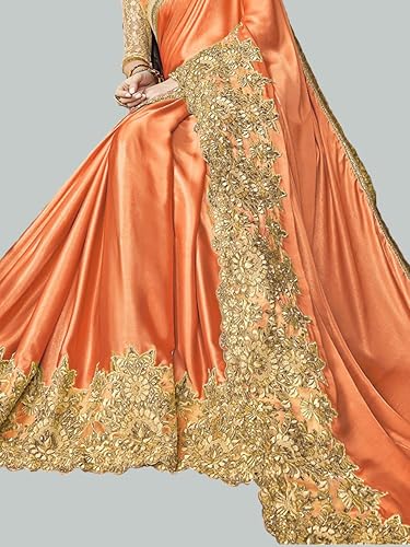 Image of TRENDMALLS Women's Lycra Embroidery With Stone Work Saree with Unstitched Blouse