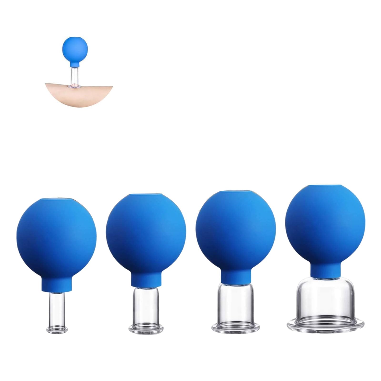 Cupping Set,4 Stück Kunststoff Schröpfgläser mit Saugball, Facial Cupping Set Schröpfen mit starker Saugleistung Massage Hautpflege Werkzeug für jede Körperstelle Schröpfset Kleines Gesicht Schröpfge