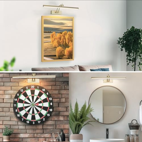 Image of Yuichoy 2 Pack Picture Light Battery Operated for Wall, 16 inch Wireless Display Art Lighting for Painting with Remote, Dimmable 5200mAh Picture Frame Lights for Gallery, Antique Brass