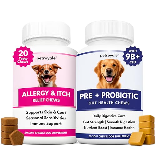 Image of Petroyale Allergy & Itch + Pre & Probiotic Combo for Dogs | Anti-Allergy, Hotspot & Skin Relief + Gut Health, Digestion & Immunity Support | 20 + 30 Soft Chews