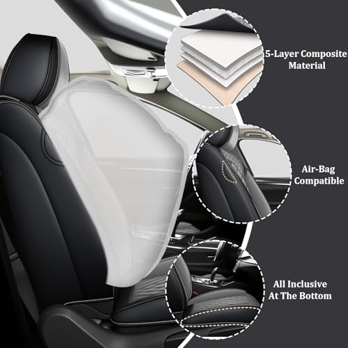 Image of Car Seat Covers Full Set for Kia Telluride 2020-2026, Anti-Slip Full Coverage Car Seat Covers, Waterproof Nappa Leather Car Seat Cover Sets(5 Seats /Black Gray)