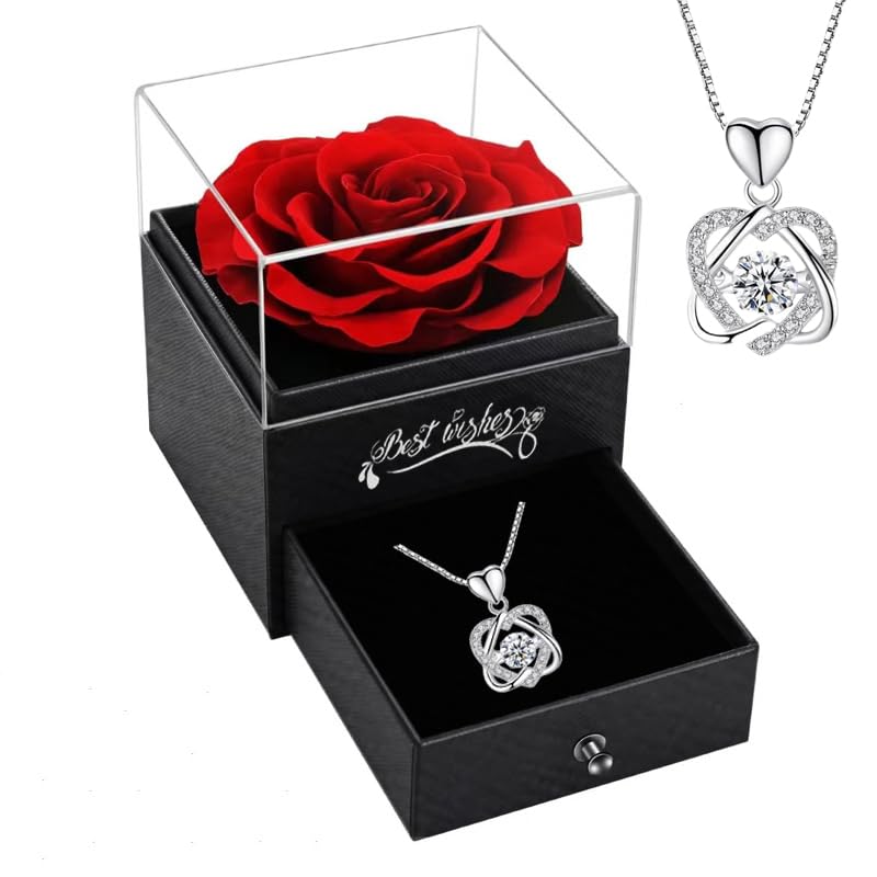 Suturun Preserved Flowers Real Rose,Eternal Rose with Necklace Gifts for Women,Forever Flowers Rose Gifts for Mom from Daughter on Mothers Day/Valentines Day/Anniversary/Birthday Gifts for Her,