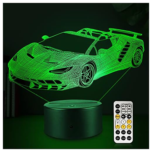 FlyonSea Race Car Gifts,Car Lamp Car Party Supplies 7 Color Changing Nightlight with Touch and Remote Control,Car Light Birthday Christmas Gifts