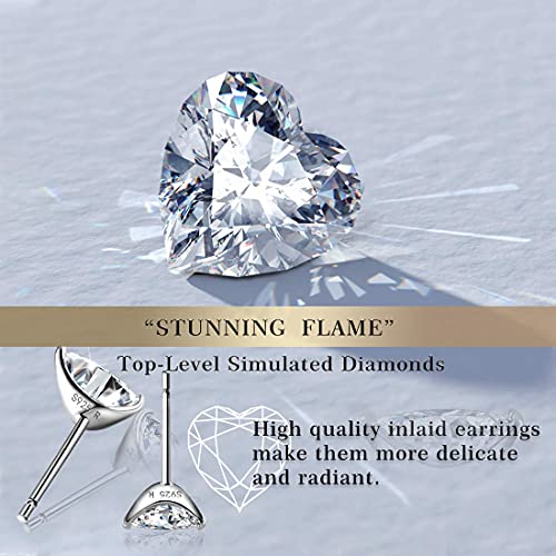 "Stunning Flame" 18K White Gold Plated 925 Sterling Silver Cubic Zirconia Heart Shape Cut Stud Earrings | Cz Studs For Women, Men And Girls（Heart ，7） #TOP1