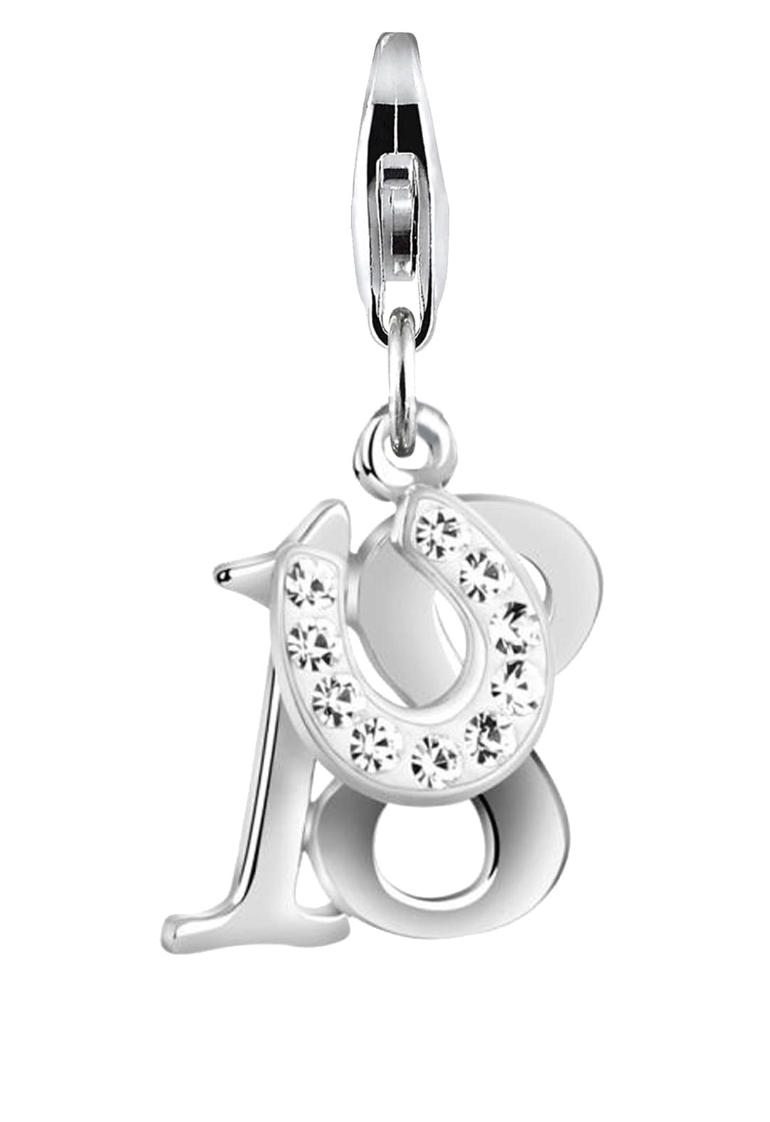 Nenalina 18 Geburtstag Karabiner Charm Anhänger Bettelarmband 925 Silber | Damen-Charm-Anhänger für alle gängigen Charmträger Charm-Club Clasp-Charms 925er Sterling-Silber