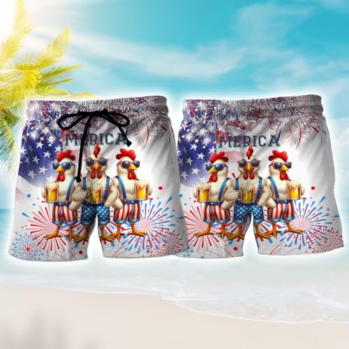 V-DECORPARKS Funny Chicken Mens Swim Trunks - Rooster Swimming Trunk for Men - Beach Shorts, Mens Swim Shorts 352