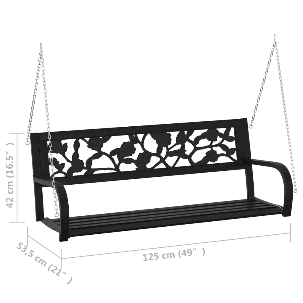 Genérico Banco balancín de jardín 125 cm Acero y plástico Negro,Mobiliario,Muebles de jardín,Asientos de Exterior,Bancos de jardín-317145