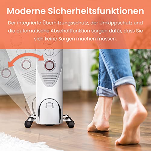 Foto von Pro Breeze 2500W Ölradiator energiesparend - Elektro Heizkörper mit 11 Rippen, integrierter Zeitschaltuhr, 3 Heizstufen, regulierbaren Thermostat und Sicherheitsabschaltfunktion