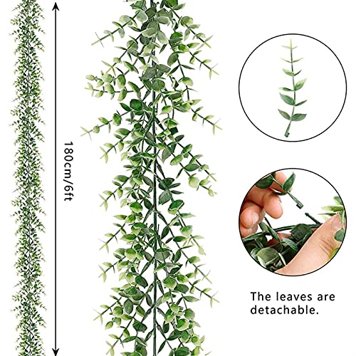 Buiten decoratieve planten 5 packs 30ft kunstmatige eucalyptus slingers nep groen wijnstokken faux hangende planten voor… - Afbeelding 3
