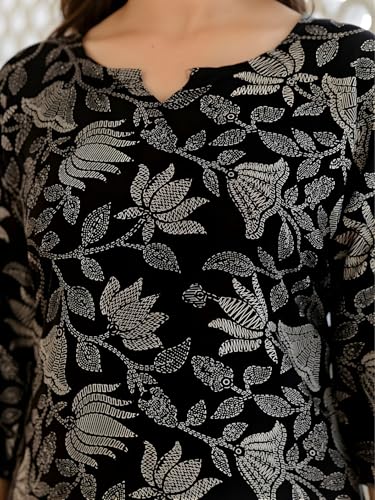 Image of Women's Cotton Printed Short Kurti, Round Neck, Three Quarter Sleeve, Straight Fit, Pack of 2