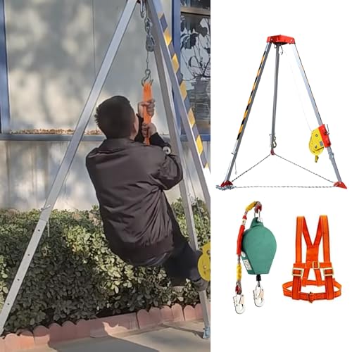 Aluminum Confined Space Tripod Kit, 20m Steel Cable | 1800lbs Winch | Retractable Bracket | Fall Protection System, Sewer Rescue Equipment Tripod System