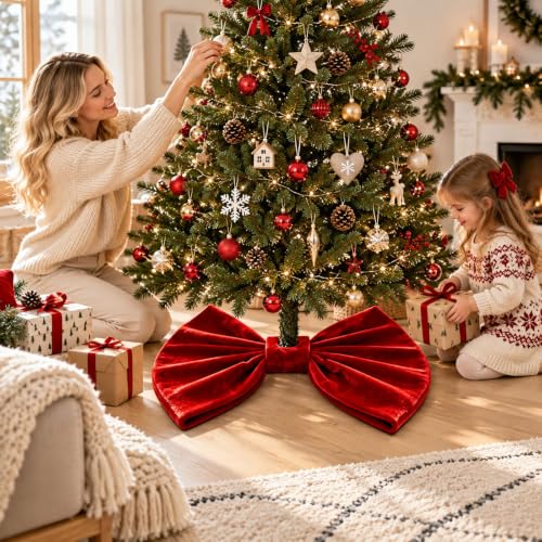 35.4in Large Base Bow Christmas Tree Skirt Decor Mat for Holiday Display - image 6