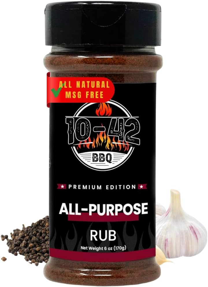 10-42 All-Purpose BBQ Rub Seasoning NO MSG, 0 Calorie | Premium Edition, All Natural Dry Meat Rubs for Chicken, Turkey, Pork, Beef, Steak, Ribs, Brisket, and Vegetables| Smoking & Grilling Spice| 6 oz