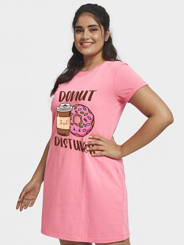 Image of Fflirtygo Women's Cotton Nighty | Printed Knee Length Nighty | Short Sleeve Nighty | Short Nightdress | Long T-Shirt | Regular Fit Night Gown | Nightwear | Sleepwear & Casual Wear Nighty