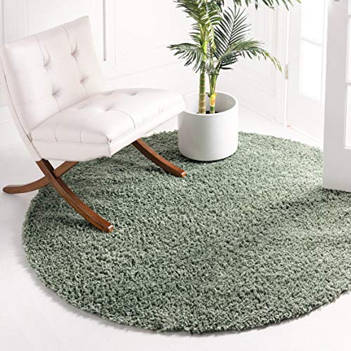 Image of Unique Loom Davos Shag Collection Area Rug - Solid (6' 7" Round, Sage)