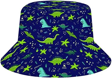Cartoon Wild Dinosaur Bucket Hat for Women Kids Dino Fisherman Cap Animal Sun Hat for Men Blue Green Hats for Teens Summer Outdoor Beach