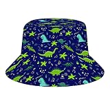 Cartoon Wild Dinosaur Bucket Hat for Women Kids Dino Fisherman Cap Animal Sun Hat for Men Blue Green
