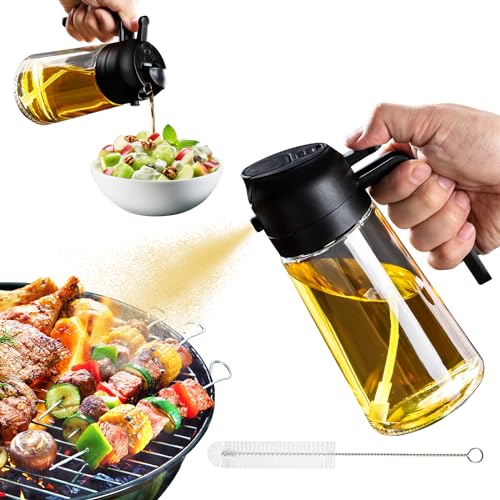 Oil Dispenser Bottle for Kitchen – 16oz / 470ml Olive Oil Bottle – 2 in 1 Olive Oil Dispenser & Oil Sprayer with Brush – Oil Sprayer for Cooking, Salad, Barbecue Black