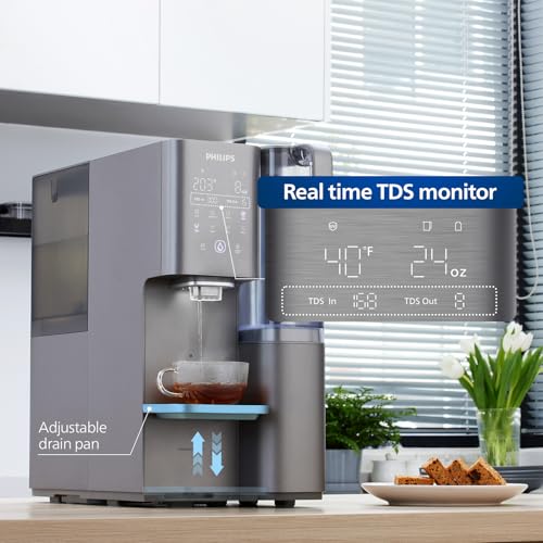 Reverse Osmosis Water Filter Dispenser, Philips 40°F Cold Water Countertop RO System 6 Stage Filtration with UV Light, Instant Boiling Water 6 Temperature Settings, NSF/ANSI 372 Certified, TDS Monitor