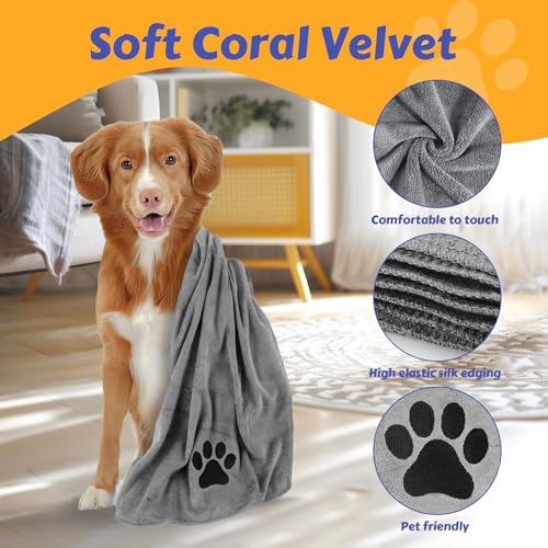 YAMAIDUO 2 Unidades Toalla para Perros 100 x 50 CM, Toalla Perro Secado Rapido Microfibra Extra Absorbente y Suave, Toallas Perro para Gatos, Perros u Otras Mascotas, Gris - imagen 4