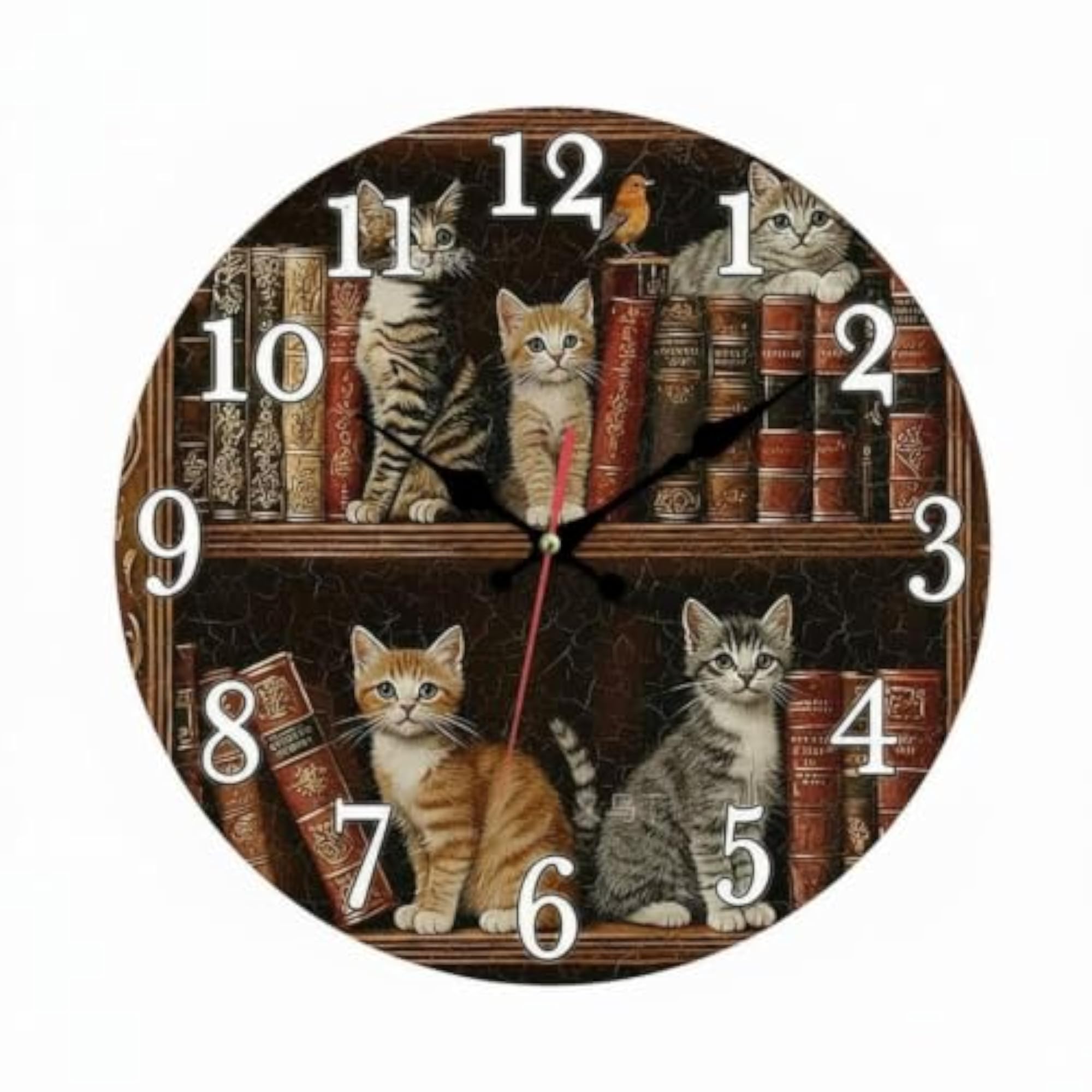 Cat Print Wall Clock, Decorative Round Clock