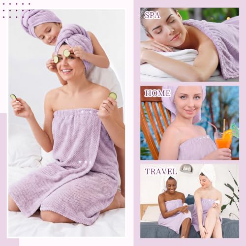 Image of Tigeen 4 Pcs Spa Wrap Towel Wrap for Women Spa Robe with Adjustable Closure Elastic Top Lightweight Wraps for Bath Shower (Pale Purple,M)