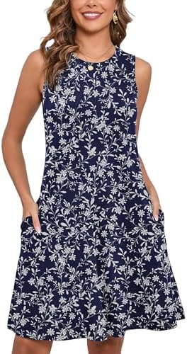 Heymoments Women's Summer Sleeveless Crew Neck Midi Dresses Casual Loose Fitted Tank Sundress with Pockets