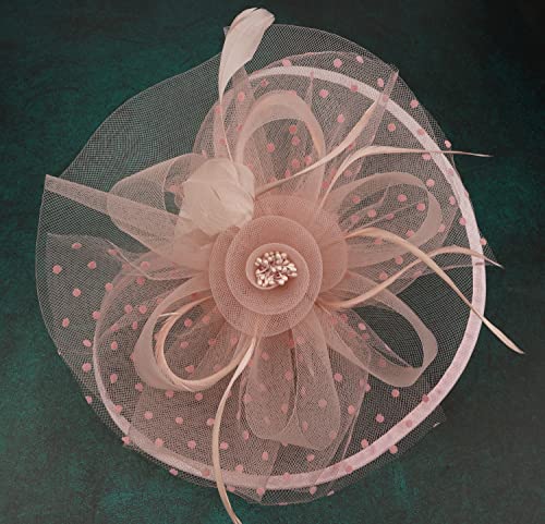 Fascinators Hats For Womens 50S Headwear With Veil Flower Cocktail Wedding Tea Party Church Derby Hat(3-Blush Pink) #TOP5