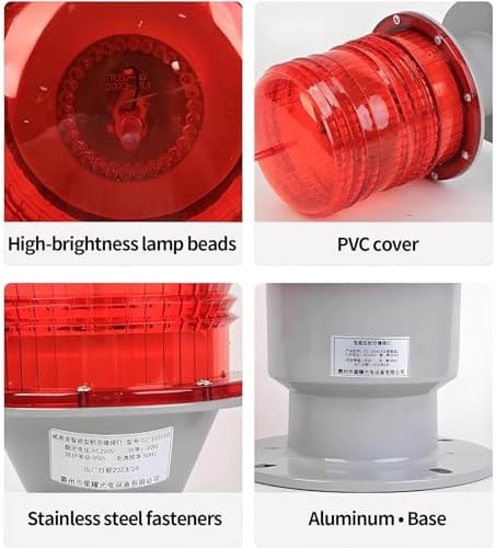 15W Solar LED Obstruction Light, Low Intensity Strobe Beacon, Industrial Warning Lights for Power Towers, Marine Boats, Aviation Safety GZ122