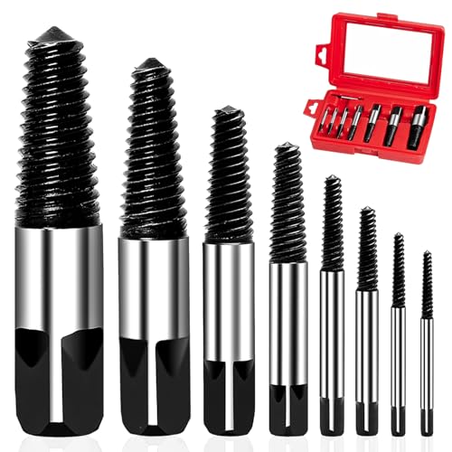 8 Pièces Extracteur de Vis, 4-45mm Métal Extracteur Vis avec Boîte de Rangement pour Goujons de Endommagés (Noir)