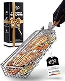 Grillkorb Edelstahl Set mit BBQ Handschuh – Perfekt für Gemüse & Fisch – Grill Zubehör für Gas-, Kohle- & Kugelgrill – Geschenk für Männer, Papa & Grillfans – Helden am Grill
