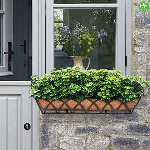 Hfhome 24 Inch Window Deck Rail Planter Including Coco Liner, 24" Dia Window Box Horse Trough With Coconut Coir Liners, Black Metal Hanging Flower Planter Basket For Indoor Outdoor Lawn - Set Of 4 #TOP5
