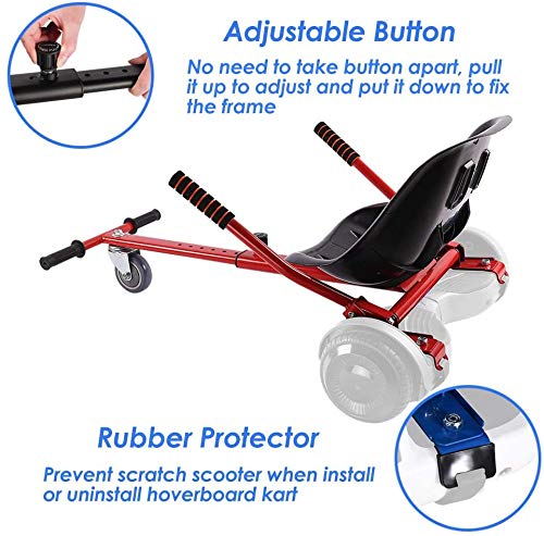 Hoverboard Go Kart Seat Attachment Accessories for Kids Adults, Hoverboard Buggy Attachment with Adjustable Frame for Girls Boys, Transform Hoverboard into a Go Cart, Gift Idea for All Ages, Red