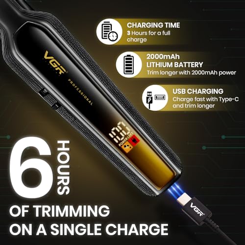 Image of VGR V-930 Professional Hair Trimmer for Men, Ceramic & Titanium Blades | 360 Min Runtime with USB Charging | 4 Guide Combs, LED Display | Perfect for Precision Grooming at Home or Salon (Gold)