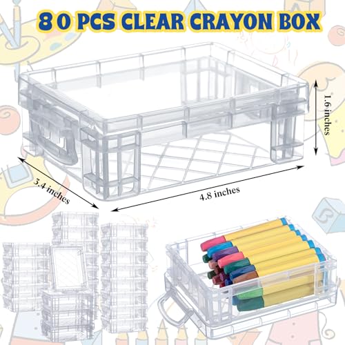 Image of Suzile 80 Pcs Plastic Crayon Box with Lid Clear Crayon Organizer Stackable Storage Containers Bulk Pastel Holder Case for Office School Classroom Supplies Pen Pencil Art Crafts