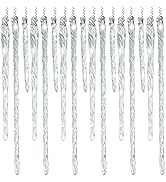 Glass Icicles Christmas Ornaments Large, 7", 5.5", 3.5" (24 Pack) Christmas Tree Decorations, Cle...