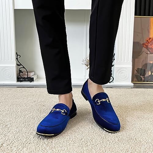 Image of FLQL Men's Luxury Velvet Penny Loafers Shoes Embroidery Suede Dress Loafers Daily Boats Shoes for Party Wedding Prom Size 7-13
