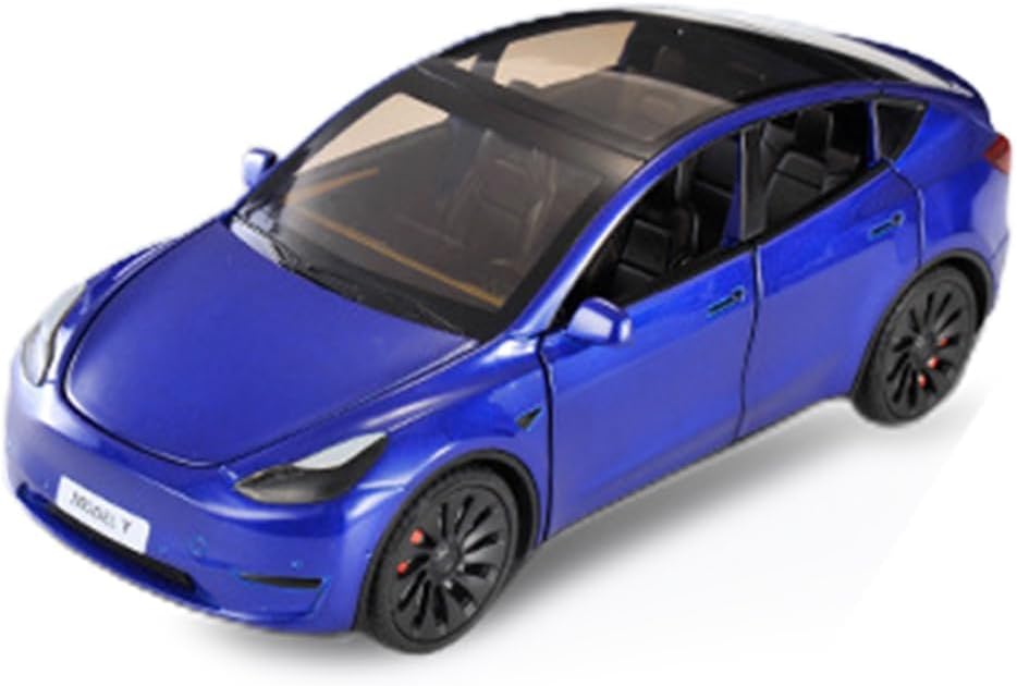 EROCK 1/24 Model Y Toy Car Alloy Diecast With Light, Pull Back Mechanism - Blue Y Car Model Suitable for Kids Adults Birthday Gift