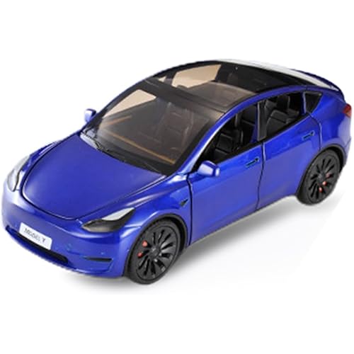 1/24 Model Y Toy Car, Alloy Diecast with Light, Pull Back & Big Size, Perfect for Kids & Adults, Birthday Gift (Blue)