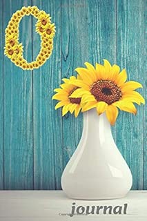 O: Monogram Sunflower Personalized Initial Letter O Blank Lined Notebook, Journal and Diary With a Rustic Blue Wood Background.