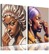 2Pcs Funny African American Bathroom Canvas Wall Art African men and Women Pinch Nose Posters Pri...
