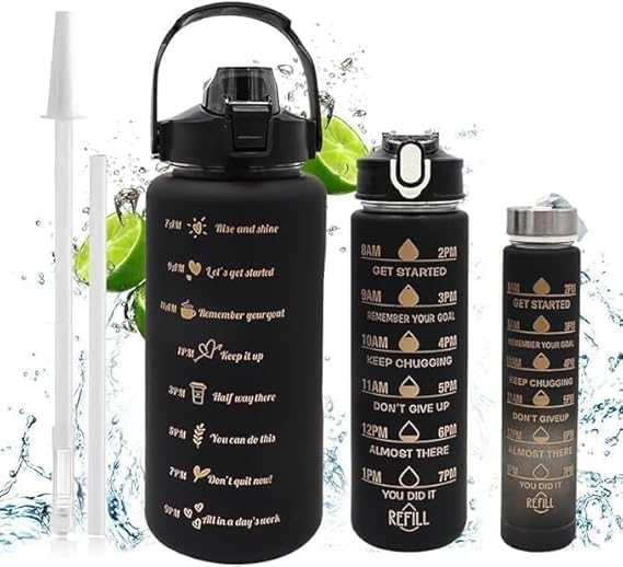 HARSHLOVE 3 Pcs with Motivational Time Marker with Straw, Leakproof BPA free Water Bottle for Office, Sports (2000ml, 900ml, 350ml) (Pack Of 3) (Black) (B0DBDHLHN4) Amazon Price History, Amazon Price Tracker
