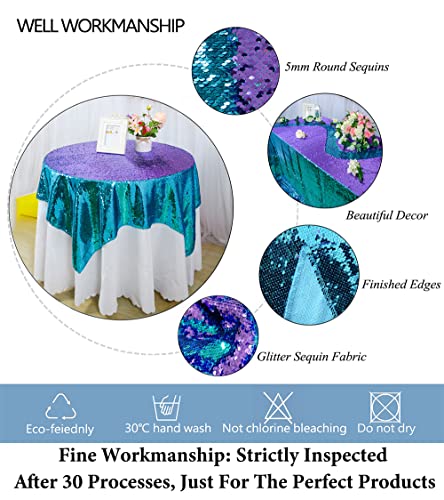 Duobao Mermaid Table Cloths Aqua To Lavender Tablecover Sequin Tablecloth 50X50-Inch Table Cover Decorations For Party Sequin Overlay Sparkly Linen #TOP2