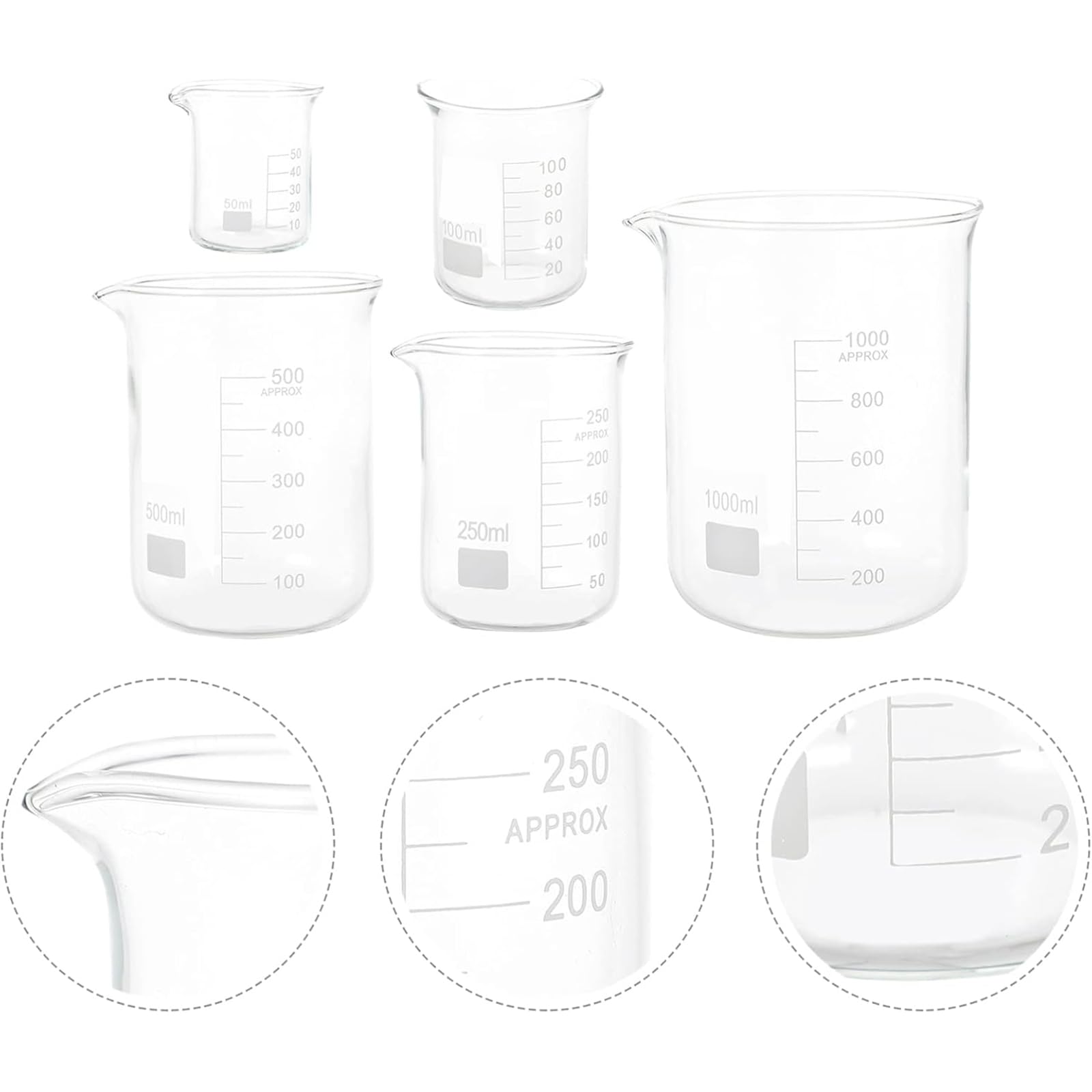 Vaso medidor de vidrio de 800 ml, graduado, resistente al calor, parte inferior plana, fácil de verter, ideal para experimentos e investigaciones