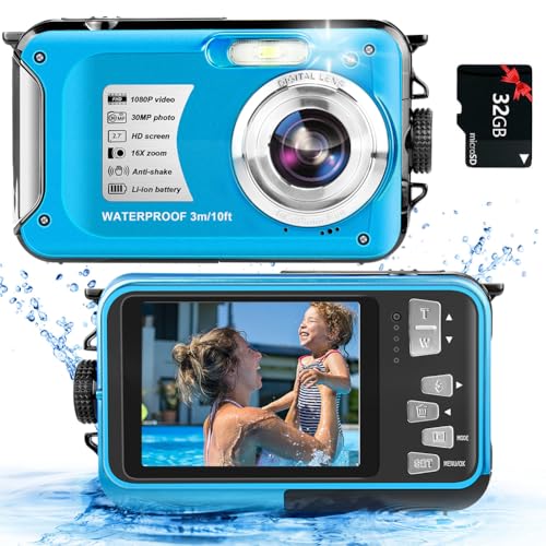 Fotocamera subacquea con scheda 32 GB fotocamera digitale impermeabile 10FT 30MP FHD 1080P compatta...
