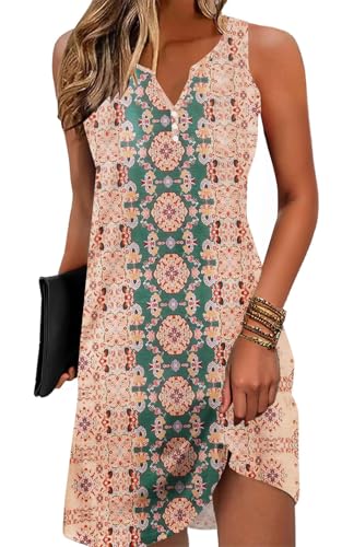Image of ETCYY Womens Boho Floral Printed Sundresses Casual Summer Beach Dress Vacation 2024 Button V Neck Sleeveless T Shirt Dress, Small, Flower15